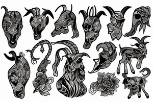Goat with sword and flowers tattoo idea
