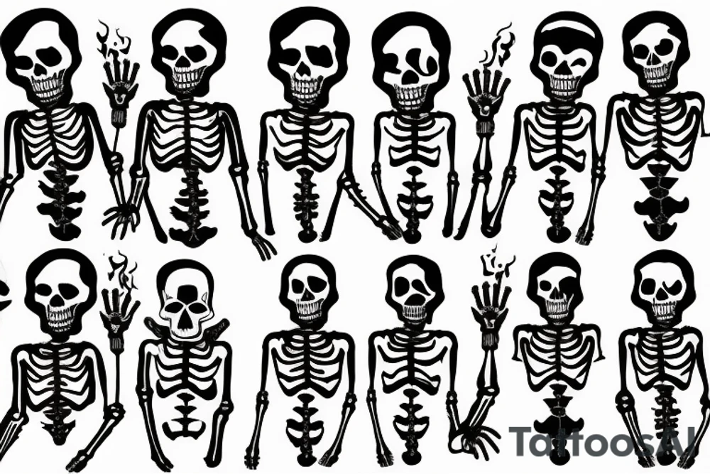 Skeletons holding hands on fire tattoo idea