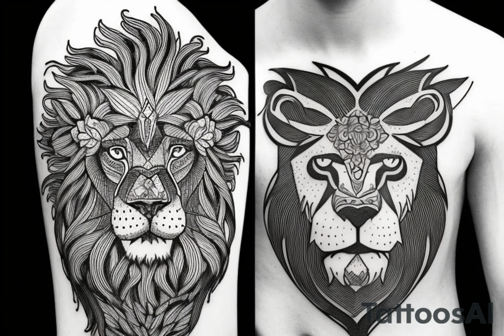 Lion in the wild being tamed by a man tattoo idea