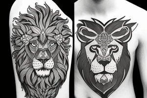 Lion in the wild being tamed by a man tattoo idea
