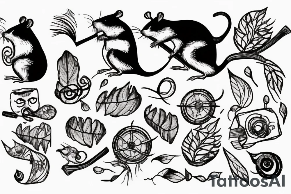 rat with a wanderer's stick tattoo idea