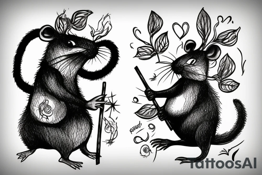 rat with a wanderer stick tattoo idea