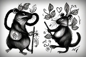 rat with a wanderer stick tattoo idea