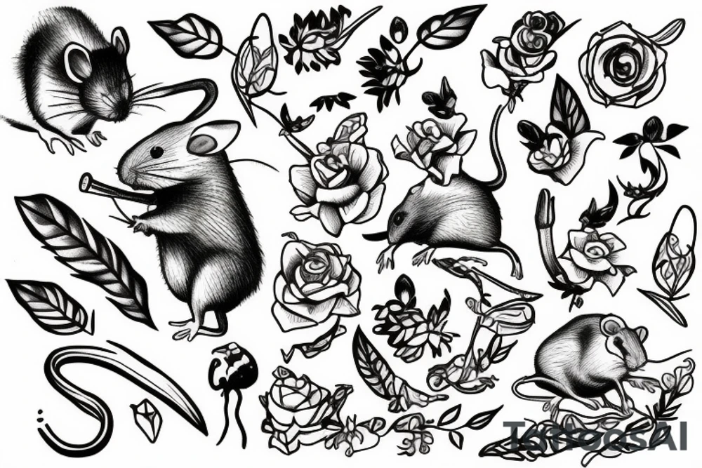 rat with a wanderer stick tattoo idea