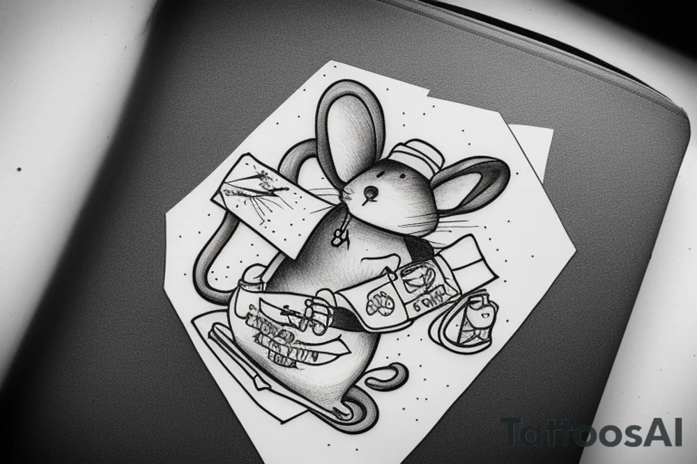 rat with a backpack and a hat tattoo idea
