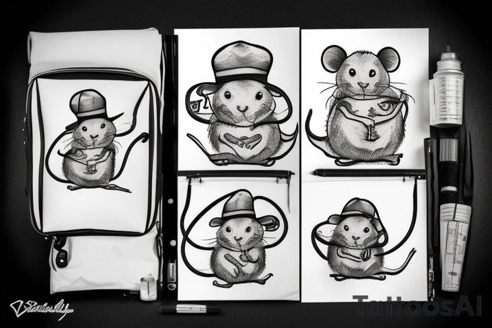 rat with a backpack and a hat tattoo idea