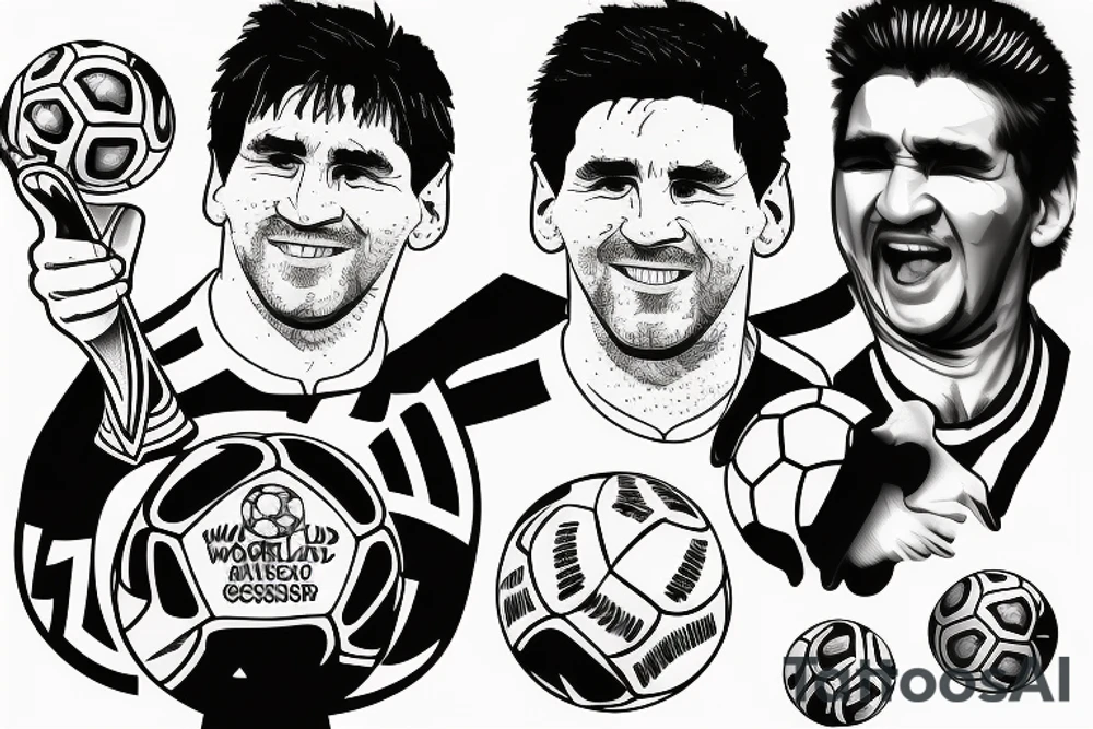 Messi and Diego Maradona with World Cup of soccer tattoo idea