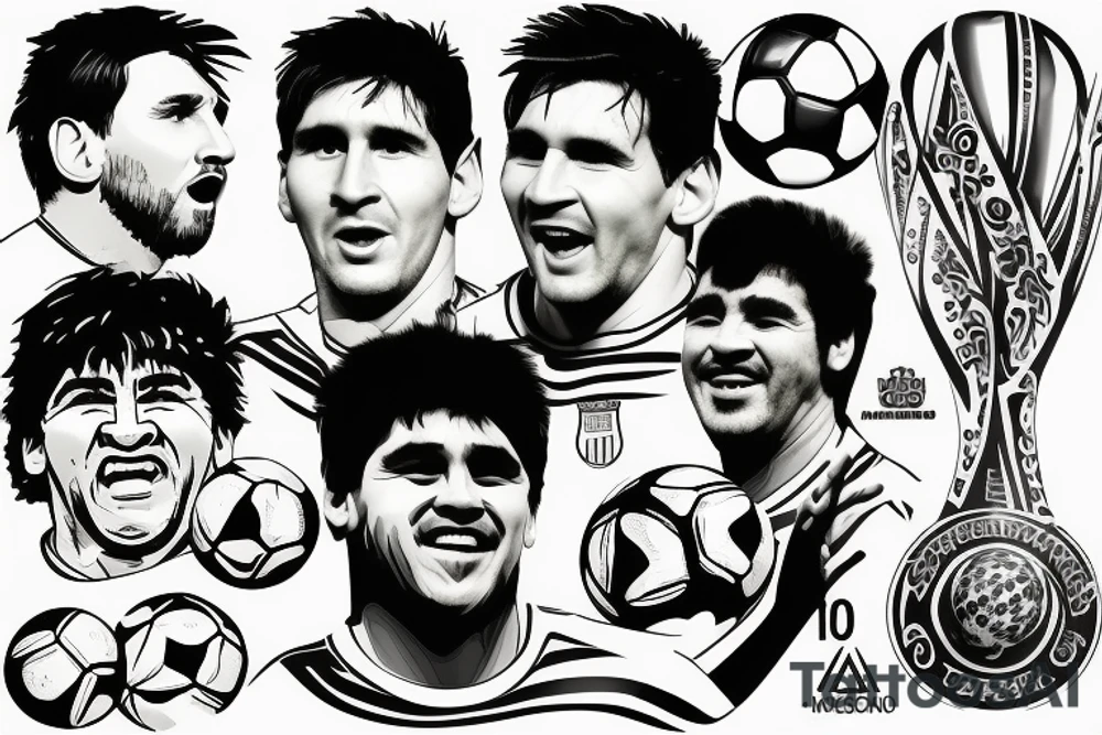 Messi and Diego Maradona with World Cup of soccer tattoo idea