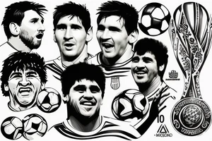 Messi and Diego Maradona with World Cup of soccer tattoo idea