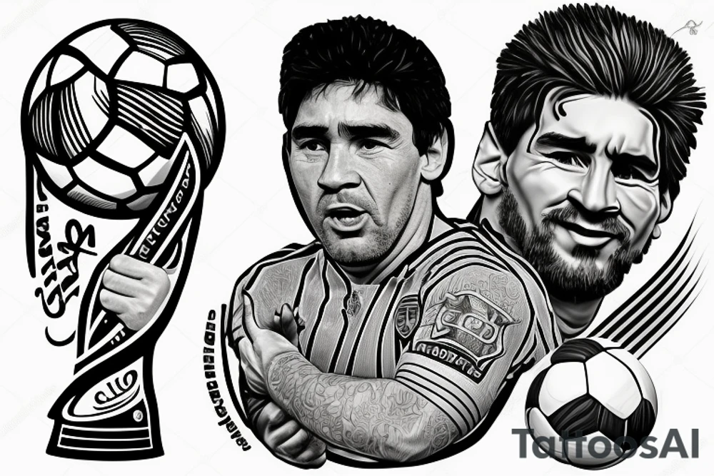 Diego Armando Maradona and Messi with World Cup of soccer tattoo idea
