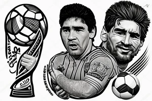 Diego Armando Maradona and Messi with World Cup of soccer tattoo idea