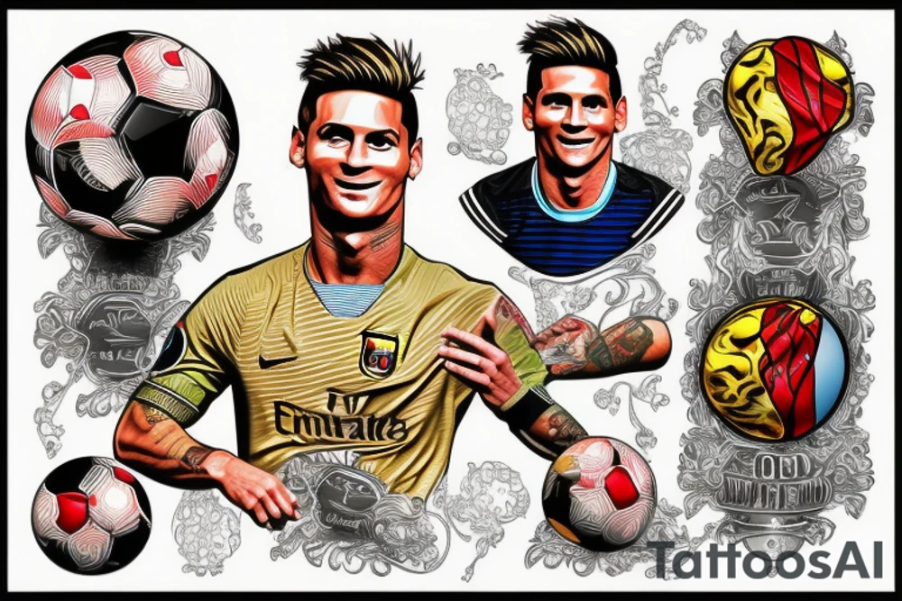 Cristiano and Messi whit golden ball tattoo idea
