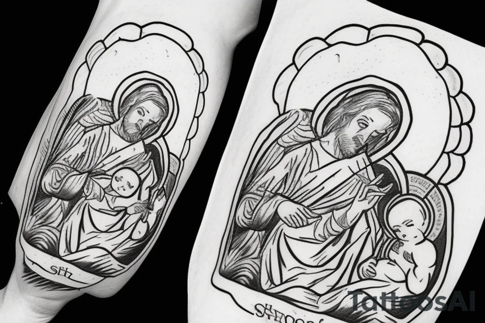 Saint Christopher saving baby Jesus in an ocean storm tattoo idea
