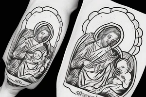 Saint Christopher saving baby Jesus in an ocean storm tattoo idea