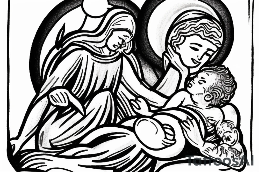 Saint Christopher saving baby Jesus in an ocean storm tattoo idea