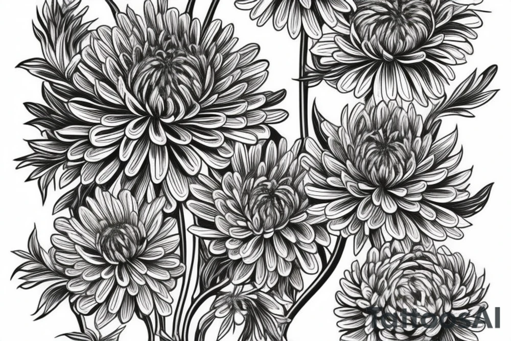 Neo traditional japanese chrysanthemum 3/4 view tattoo idea