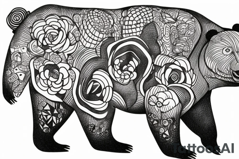 Bear the size of a mountain with mushrooms growing out of it tattoo idea