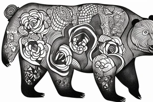 Bear the size of a mountain with mushrooms growing out of it tattoo idea