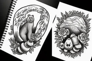 Bear the size of a mountain with mushrooms growing out of it tattoo idea