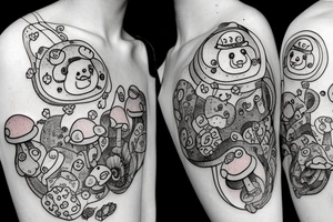 Bear with mushrooms in space tattoo idea