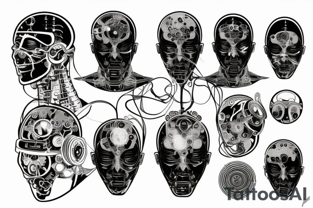 A cybernetic implant or body modification, symbolizing the fusion of technology and humanity. tattoo idea