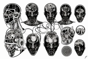 A cybernetic implant or body modification, symbolizing the fusion of technology and humanity. tattoo idea