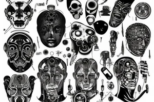 A cybernetic implant or body modification, symbolizing the fusion of technology and humanity. tattoo idea