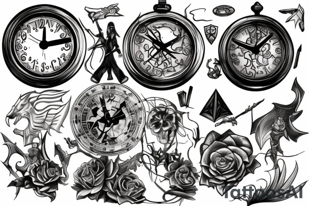 broken sword, dnd, clock tattoo idea