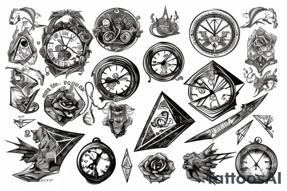 broken sword, dnd, clock tattoo idea