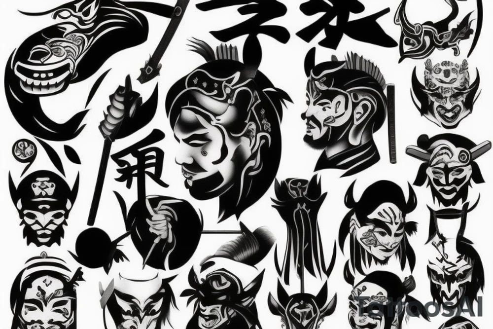 samurai with devil shadow tattoo idea