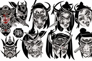 samurai with devil shadow tattoo idea