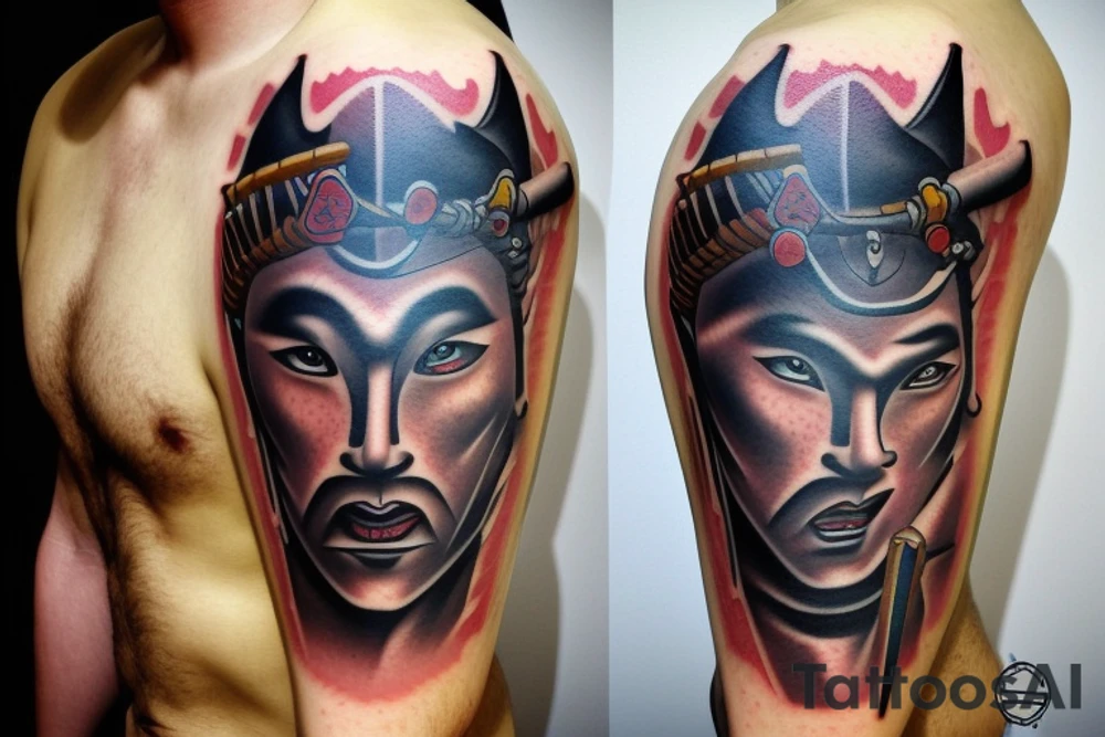 samurai with devil shadow tattoo idea