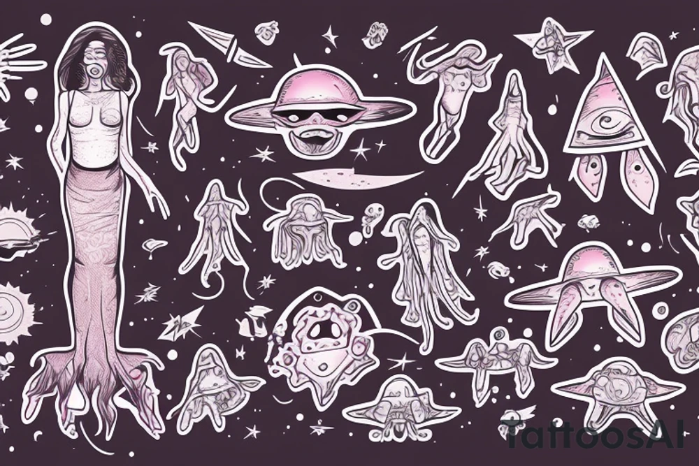 A woman getting abducted by aliens tattoo idea
