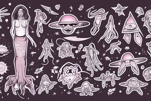 A woman getting abducted by aliens tattoo idea
