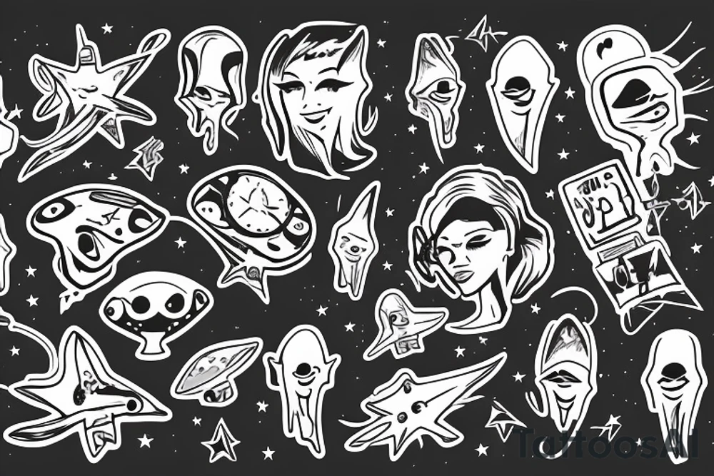 A woman getting abducted by aliens tattoo idea