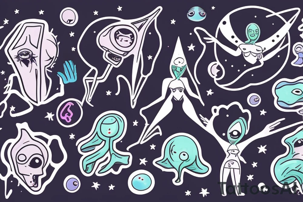A woman getting abducted by aliens tattoo idea