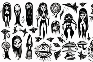 A woman getting abducted by aliens tattoo idea