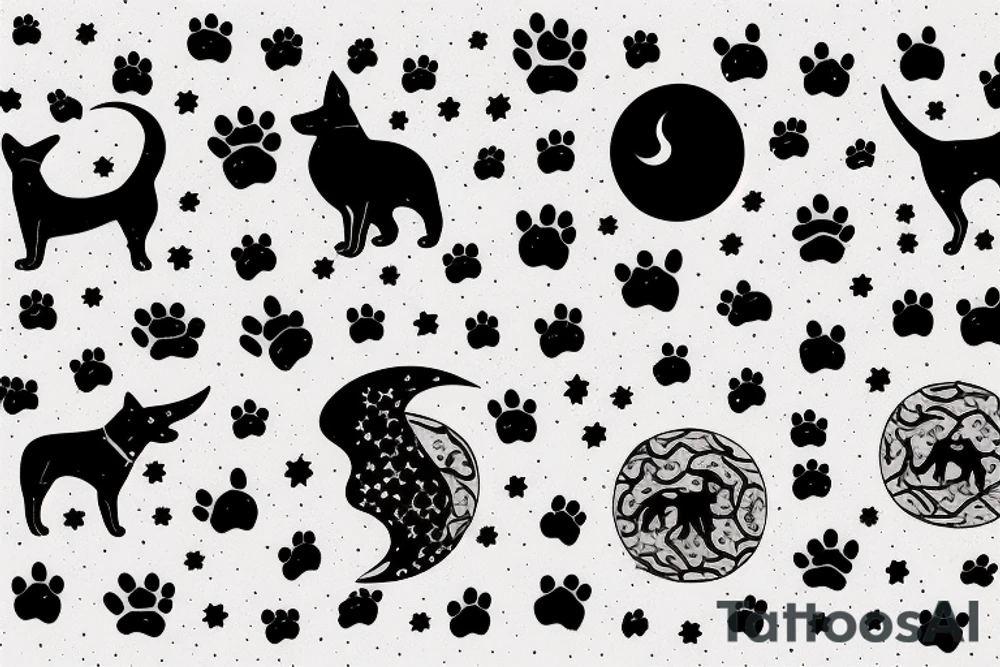 Minimalist dog, with nature, moon and stars tattoo idea