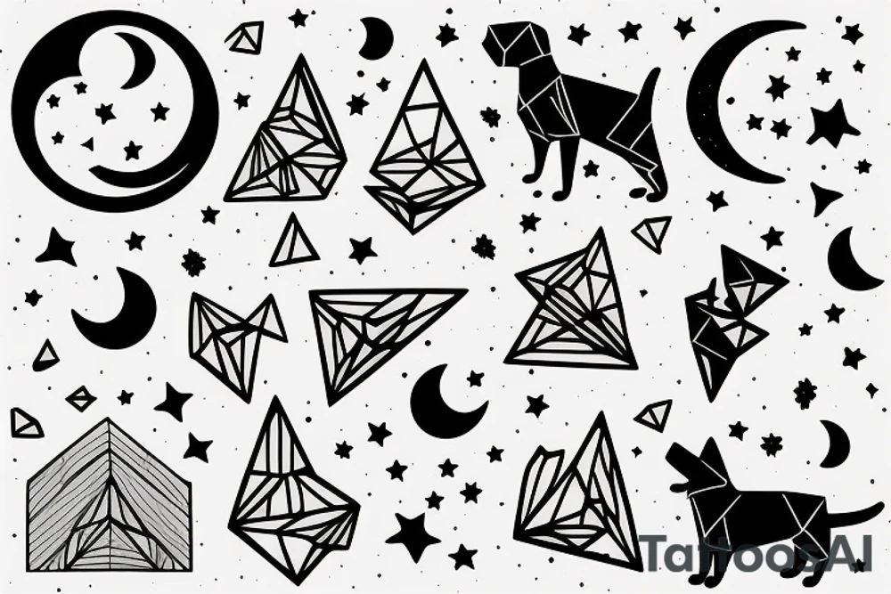 Minimalist dog, with nature, moon and stars tattoo idea