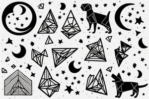 Minimalist dog, with nature, moon and stars tattoo idea