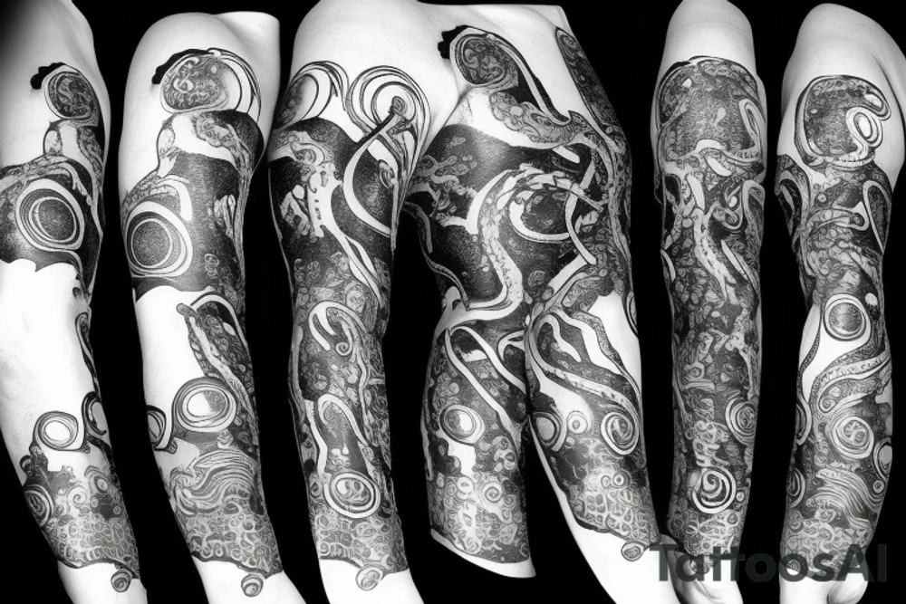 Octopus arm sleeve with cyberpunk elements tattoo idea