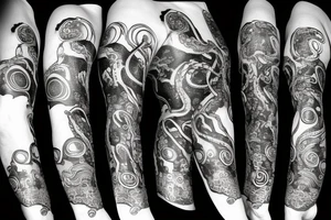 Octopus arm sleeve with cyberpunk elements tattoo idea