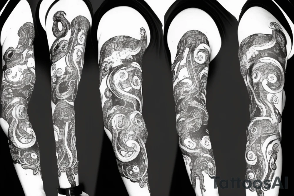 Octopus arm sleeve with cyberpunk elements tattoo idea