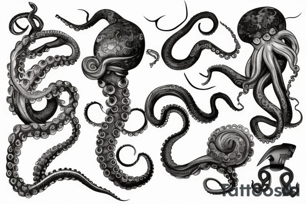 Octopus arm sleeve with biomechanical elements tattoo idea