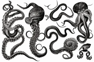 Octopus arm sleeve with biomechanical elements tattoo idea