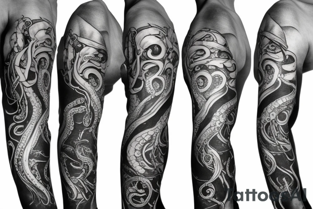 Octopus arm sleeve with biomechanical elements tattoo idea