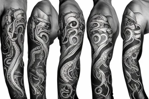 Octopus arm sleeve with biomechanical elements tattoo idea