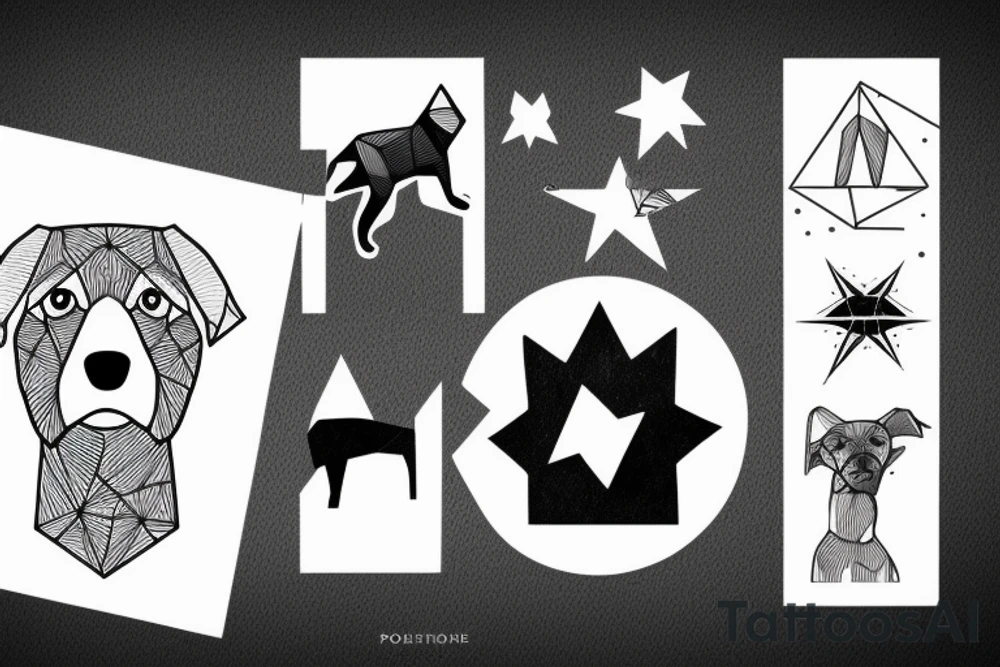 Minimalist dog, with spruce, moon and stars tattoo idea