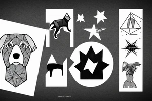 Minimalist dog, with spruce, moon and stars tattoo idea
