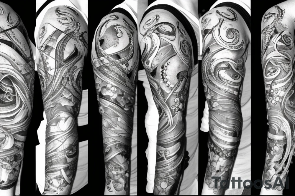 Octopus arm sleeve with biomechanical elements tattoo idea
